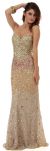 Strapless Exquisitely Sequined Long Formal Prom Dress  in Gold